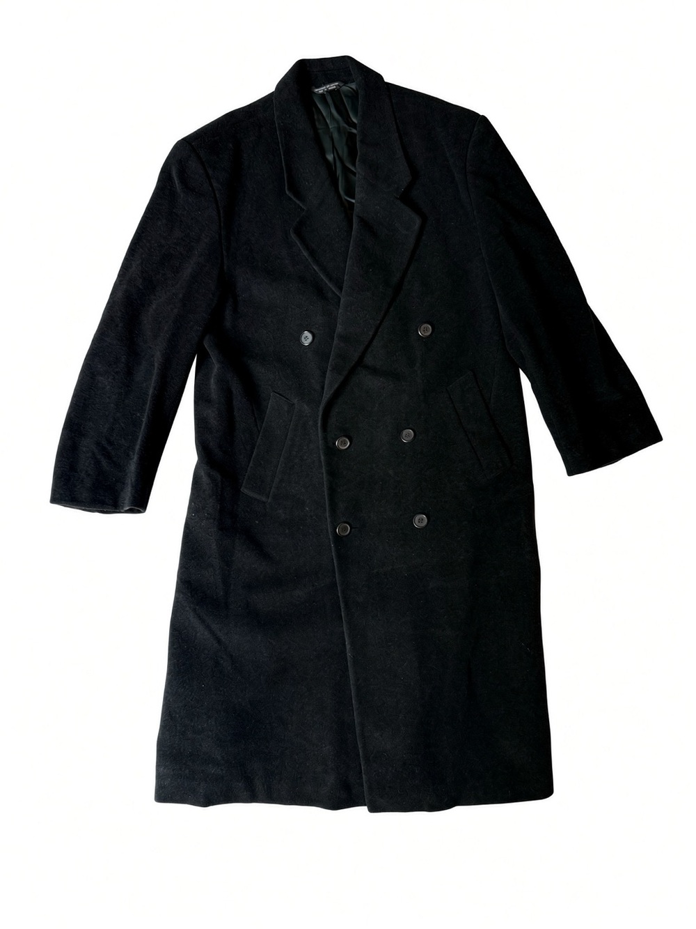 Classic Men's Double-Breasted Black Wool & Cashmere Overcoat Ashford and Reede